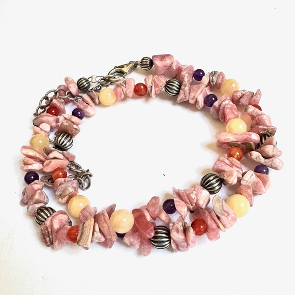 CAROLYN POLLACK Necklace Rhodochrosite Sterling Multi Gemstone V.GOOD CONDITION - Picture 2 of 4
